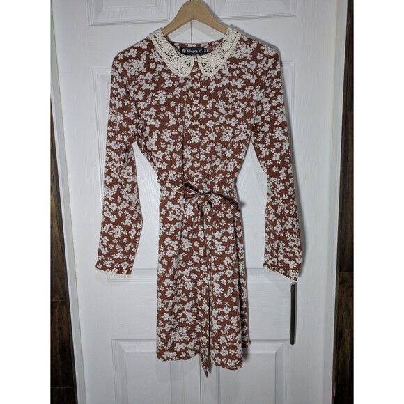 Allegra K Dresses & Skirts - Women's Caramel Peter Pan Collar Dress With Tie - Size M - NWOT